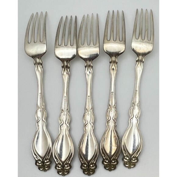 Vintage Holmes & Edwards Salad Forks Set of 5 Chalon Chatsworth Monogrammed - Picture 2 of 10